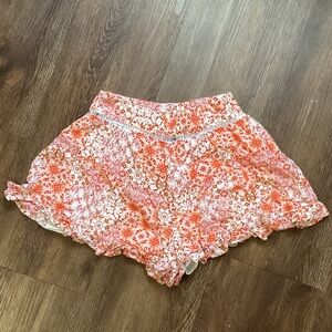 Forever 21 Coral & White Floral High-Waist Shorts